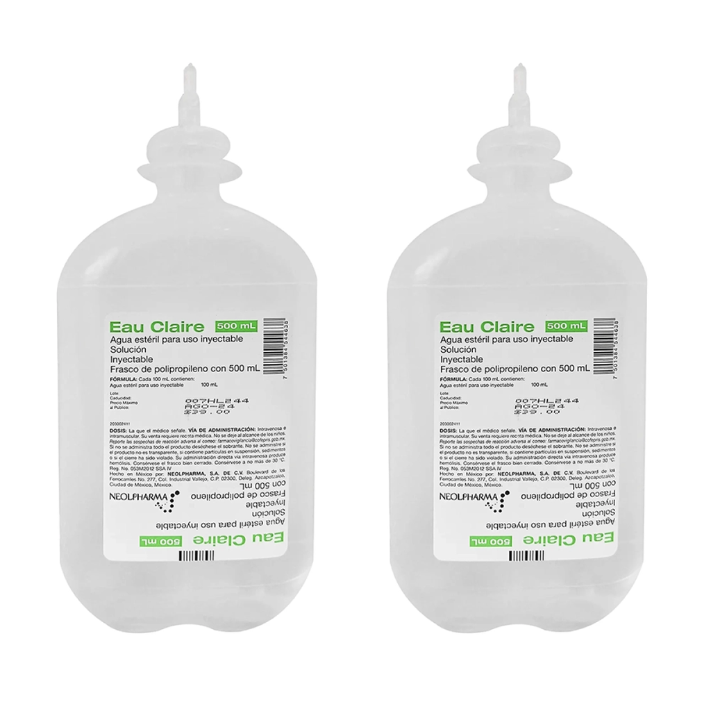 AGUA INYECTABLE DOS PZS DE 500 ML C/U - 1000 Mililitros