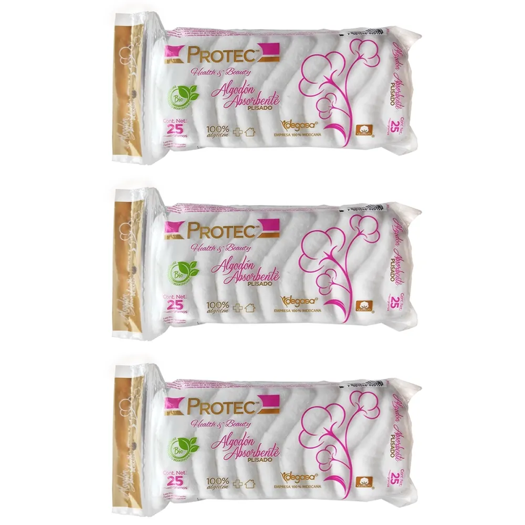 ALGODON PLISADO PROTEC TRES PZS DE 25 GR C/U - 75 Gramos