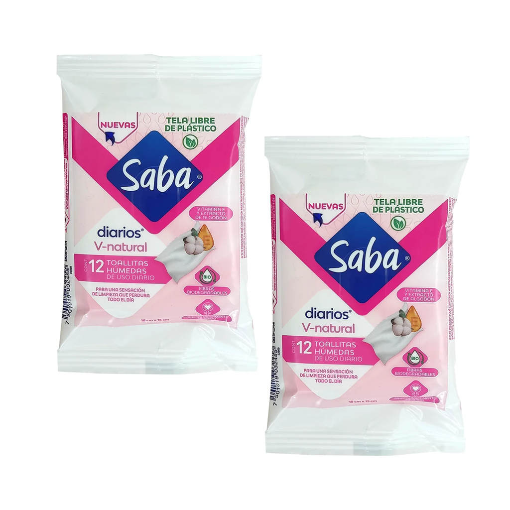 SABA V NATURAL DOS PZS C/12 TOALLITAS C/U - 2 Piezas