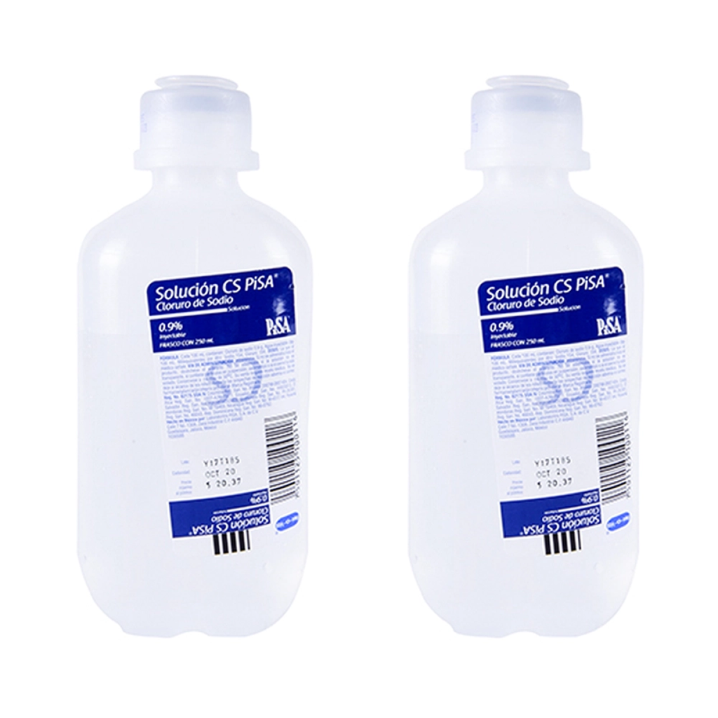 CLORURO DE SODIO 0.9% DOS PZS CON 250 ML C/U 0.9 mg 2 Piezas