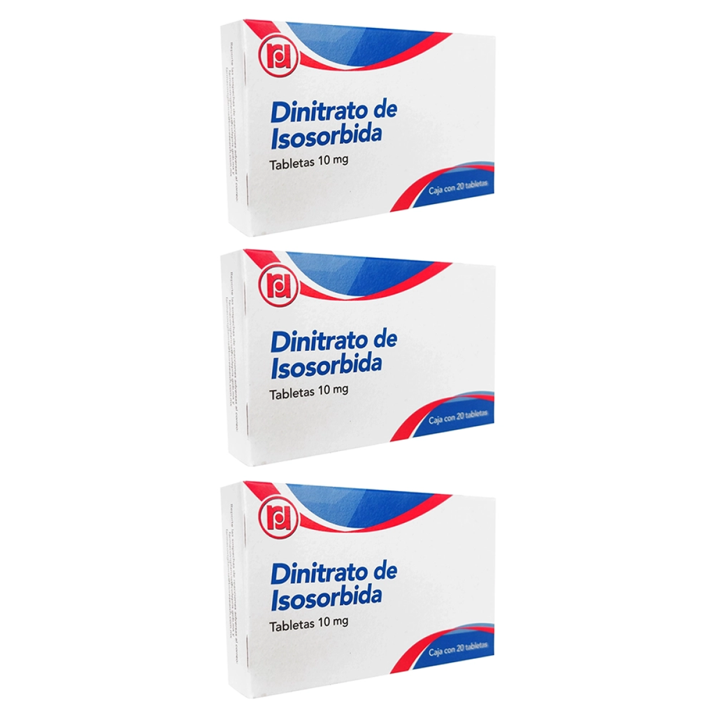 DINITRATO DE ISOSORBIDA 10 MG TRES CAJAS CON 20 TABS C/U 10 mg 60 Tableta(s)