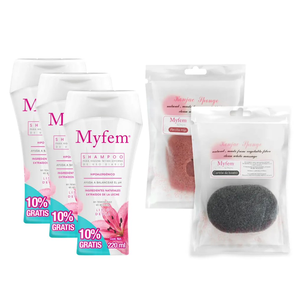 KIT MYFEM 3 SHAMPOO + 2 ESPONJAS KONJAC - 1 Kit