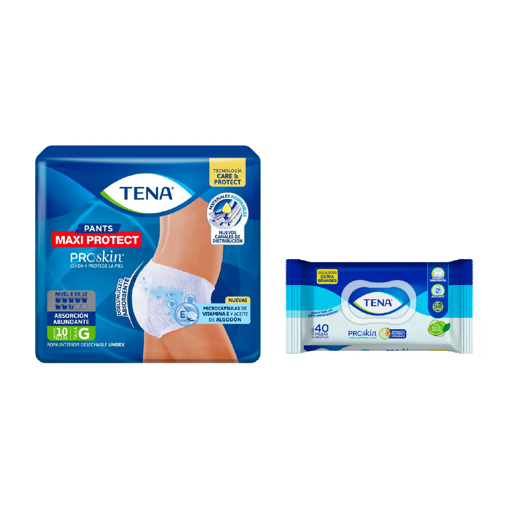 KIT 1 TENA MAXI PROTECT GRANDE 10 PZS+ 1 TENA TOALLAS HUMEDAS 