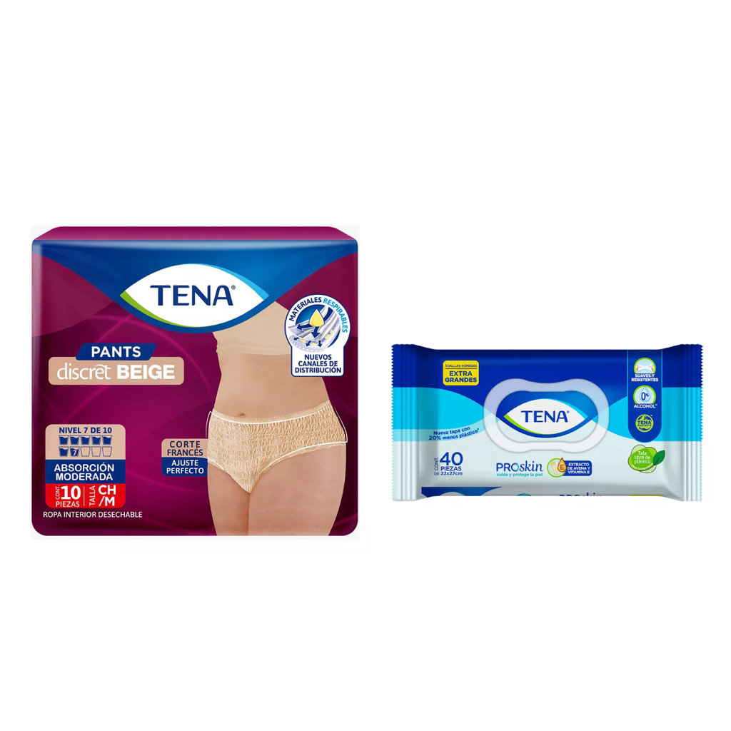 Kit Tena Chico Pants Discret Beige + Toallas Húmedas