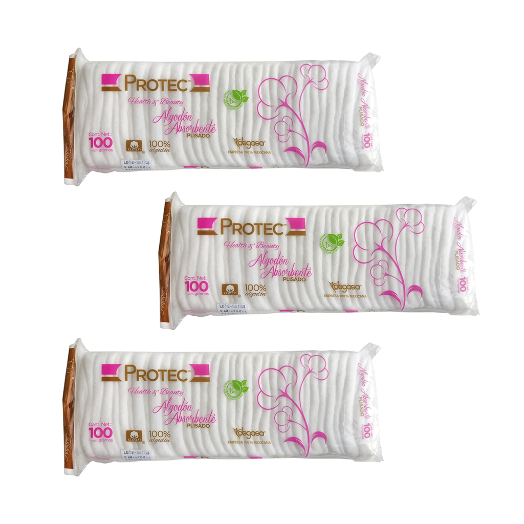Algodón Plisado Absorbente Protec 100gr Pack 3 Bolsa 