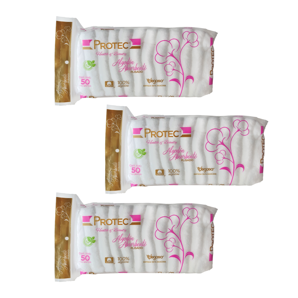 Algodón Plisado Absorbente Protec 50gr Pack 3 Bolsas 