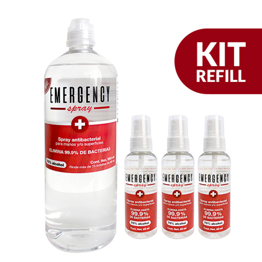 KIT EMERGENCY SPRAY 950 ml + 3 DE 60 ml - 1130 Mililitros