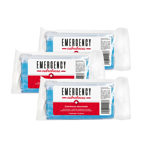 EMERGENCY 3 PAQ. DE 10 PZS - 30 Cubrebocas
