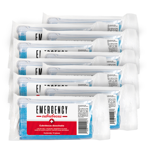 EMERGENCY 10 PAQ. DE 10 PZS - 100 Cubrebocas