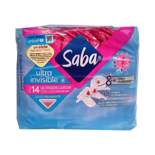 SABA ULTRA INVISIBLE BUENOS DIAS ULTRADELGADA CON ALAS 14 PZAS - 14 Toallas Sanitarias