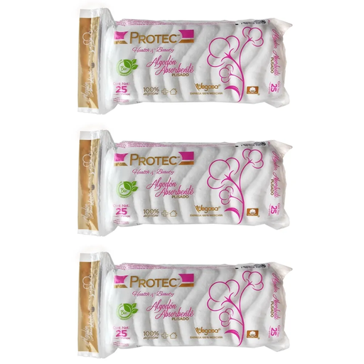 ALGODON PLISADO PROTEC TRES PZS DE 25 GR C/U - 75 Gramos