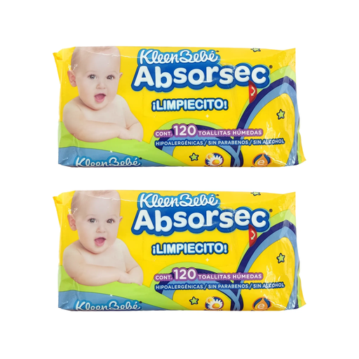TOALLITAS KLEEN BEBE ABSORSEC DOS PAQ CON 120 PZS C/U - 2 Piezas