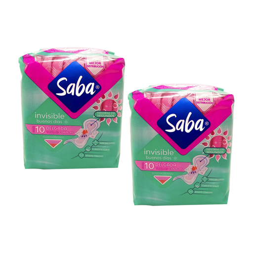 SABA INVISIBLE CON ALAS DOS PZS CON 10 TOALLAS C/U - 2 Piezas