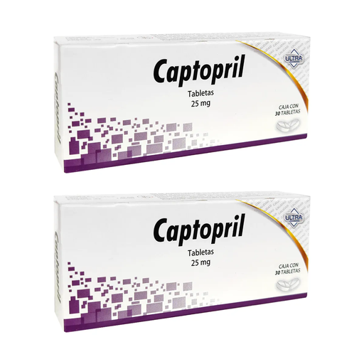 CAPTOPRIL 25 MG DOS CAJAS CON 30 TABS C/U 25 mg 60 Tableta(s)