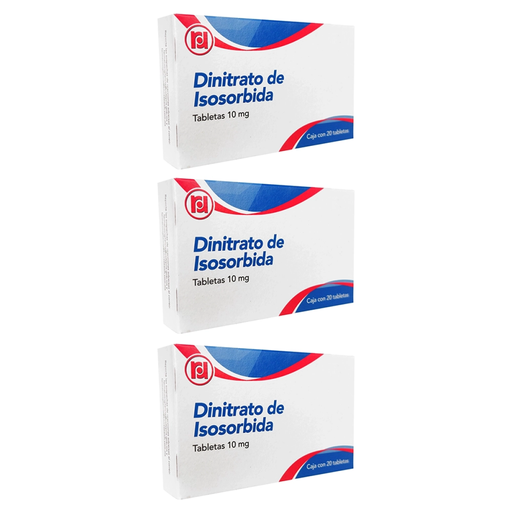 DINITRATO DE ISOSORBIDA 10 MG TRES CAJAS CON 20 TABS C/U 10 mg 60 Tableta(s)