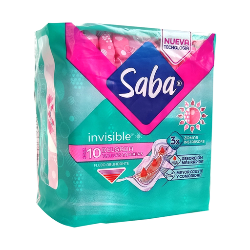 SABA INVISIBLE DELGADA CON ALAS - 10 Toallas Sanitarias