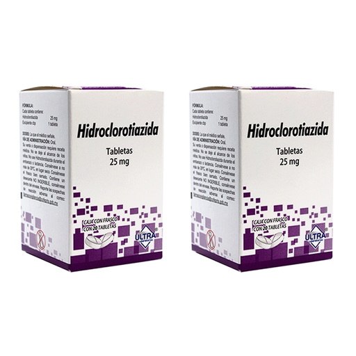 HIDROCLOROTIAZIDA 25 MG DOS CAJAS CON 20 TABS C/U 25 mg 40 Tableta(s)