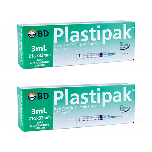 JERINGA BD DOS CAJAS C/CINCO PZS DE 21g X 32mm C/U 3 ml 21 g X 32 mm 10 Jeringa