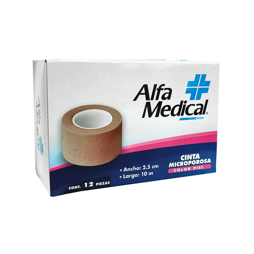 CINTA MICROPOROSA CAJA C/12 PZAS COLOR PIEL 2.5cm X 10m 12 Piezas