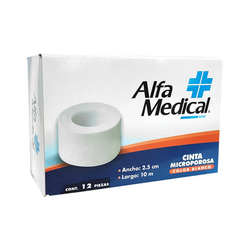 CINTA MICROPOROSA CAJA C/12 PZAS COLOR BLANCO 2.5cm X 10m 12 Piezas