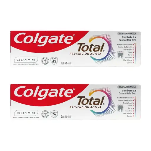 COLGATE. TOTAL 12 CLEAN DOS PZS CON 65 ML C/U